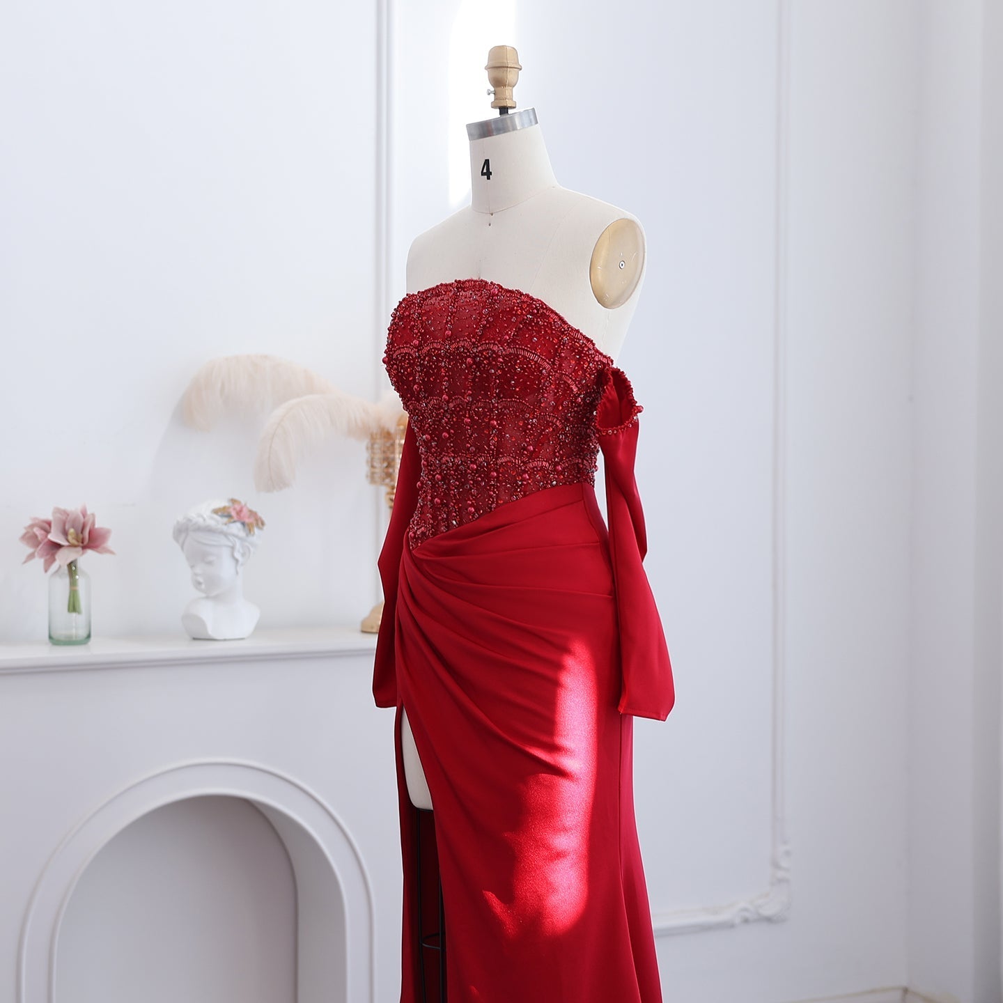 Luxury Mermaid White Evening Dress with High Slit