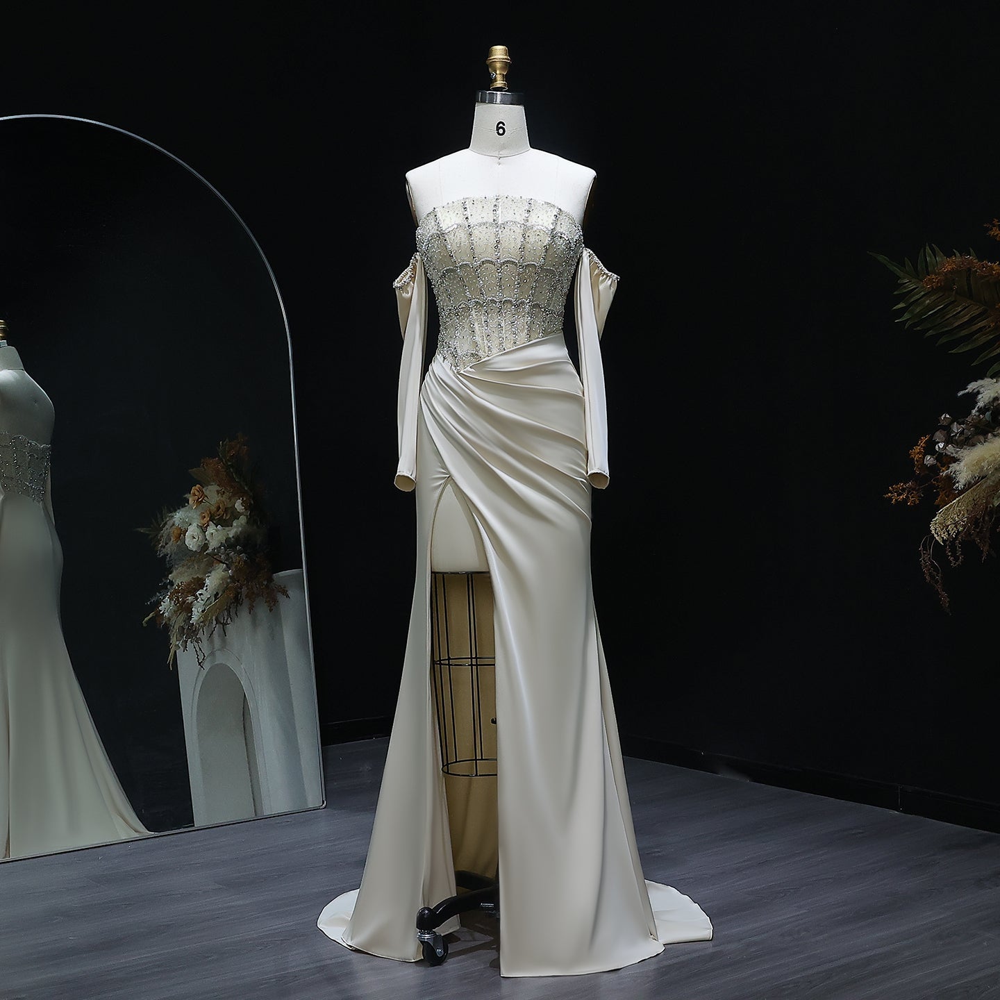 Luxury Mermaid White Evening Dress with High Slit
