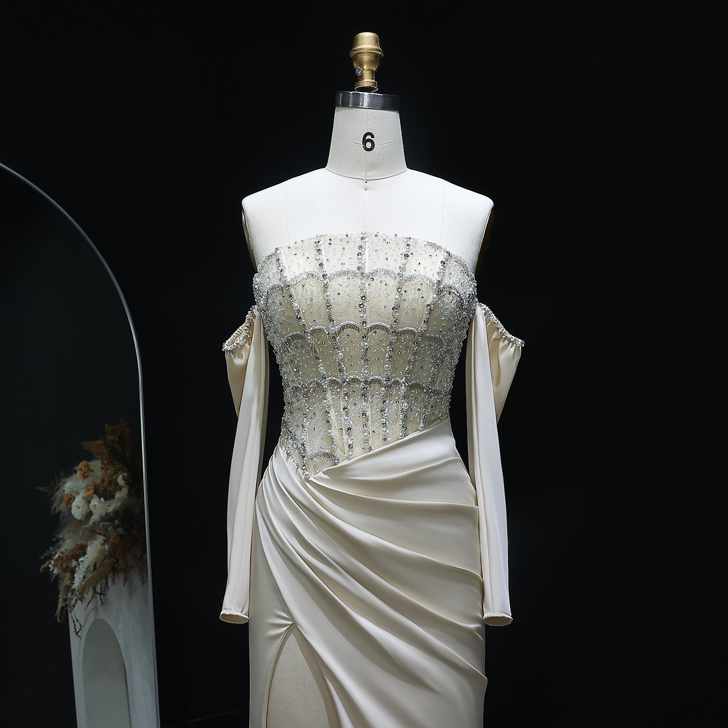 Luxury Mermaid White Evening Dress with High Slit