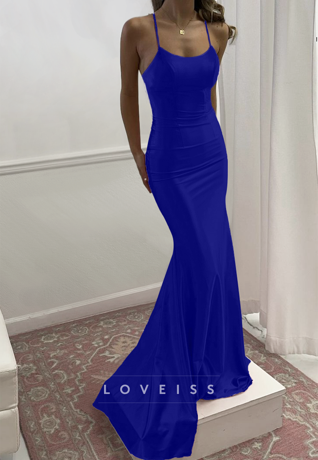 Scoop Spaghetti Straps Sleek Mermaid Prom Dress