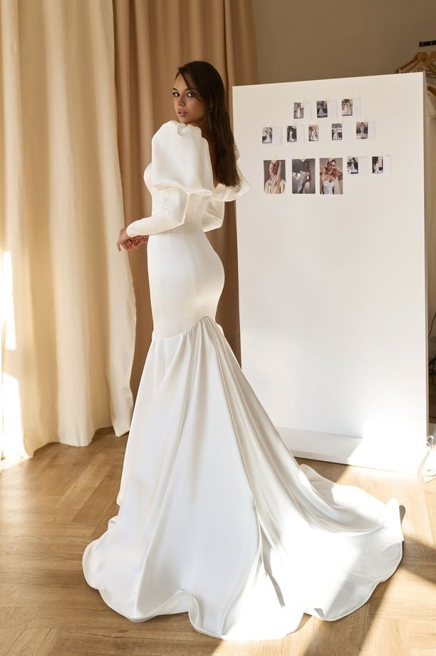 Bridal Mermaid Long Wedding Dress With Detachable Sleeves
