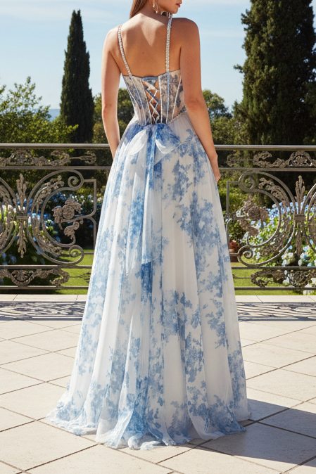 Sweetheart Floral Printed A-Line Prom Dress