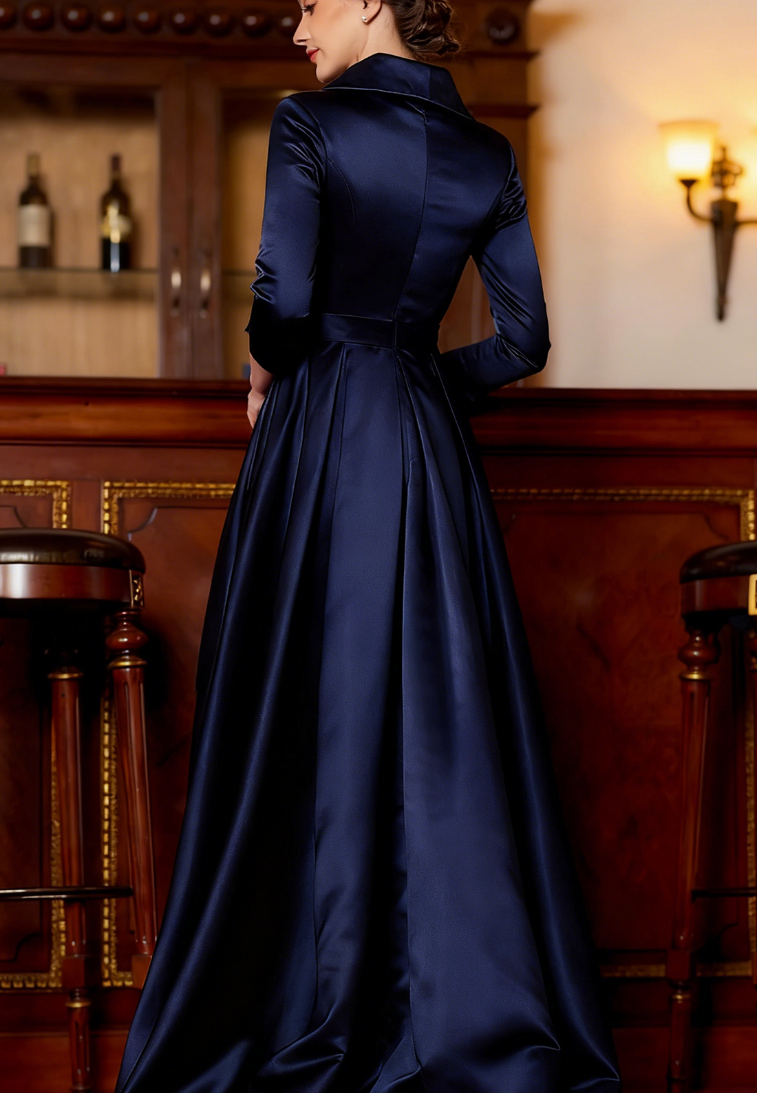 Charming A-Line Satin Ruched V-Neck Long Sleeves Asymmetrical Mother of the Bride Dress