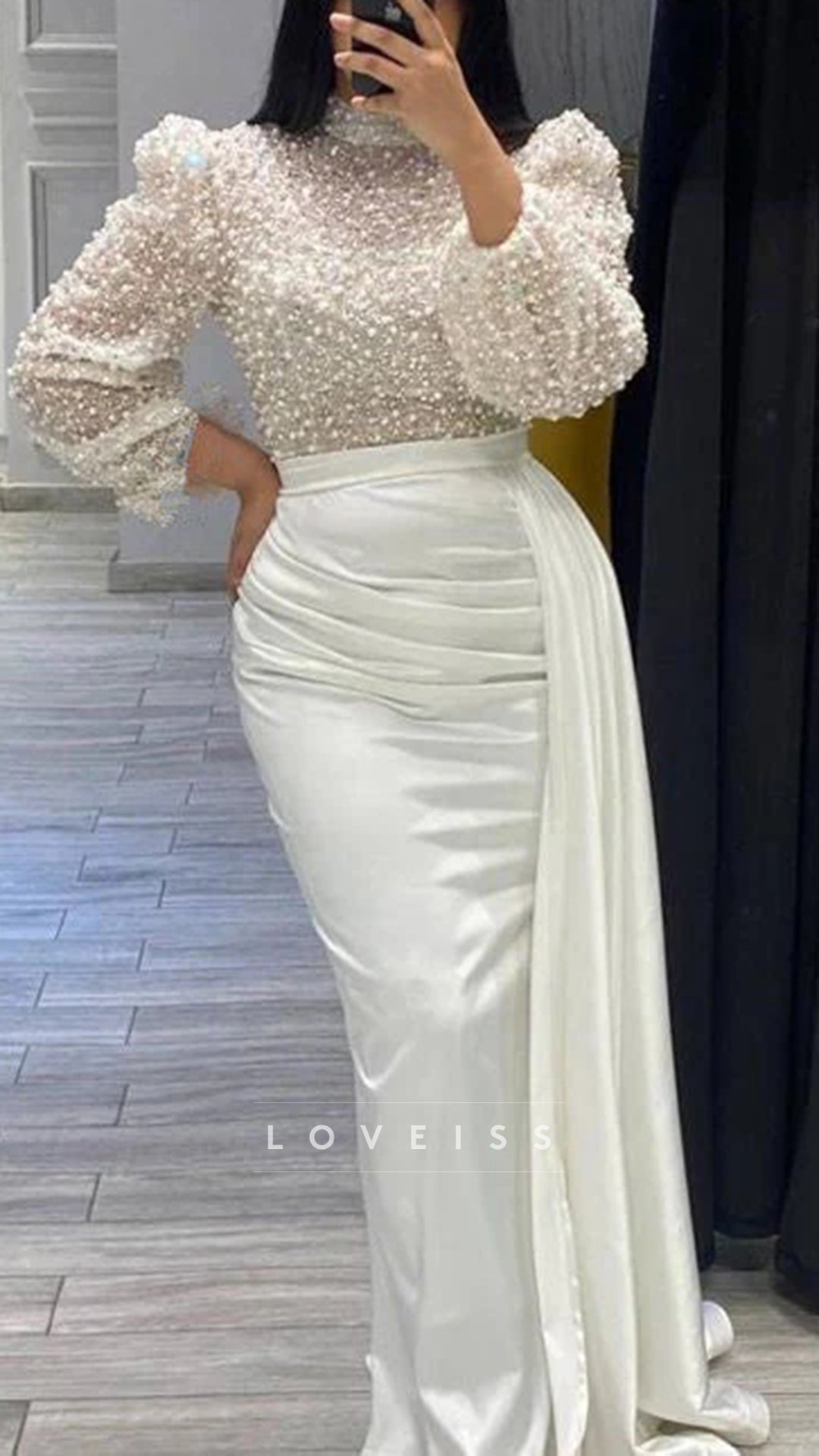 White Long Sleeve Prom Gown Wedding Dress