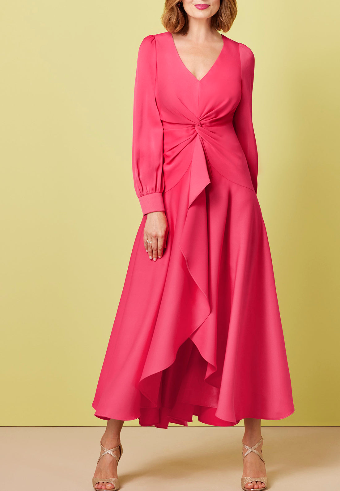 V-Neck Long Sleeves Ruffled Chiffon A-Line Mother of Bride Dress Cocktail Dress