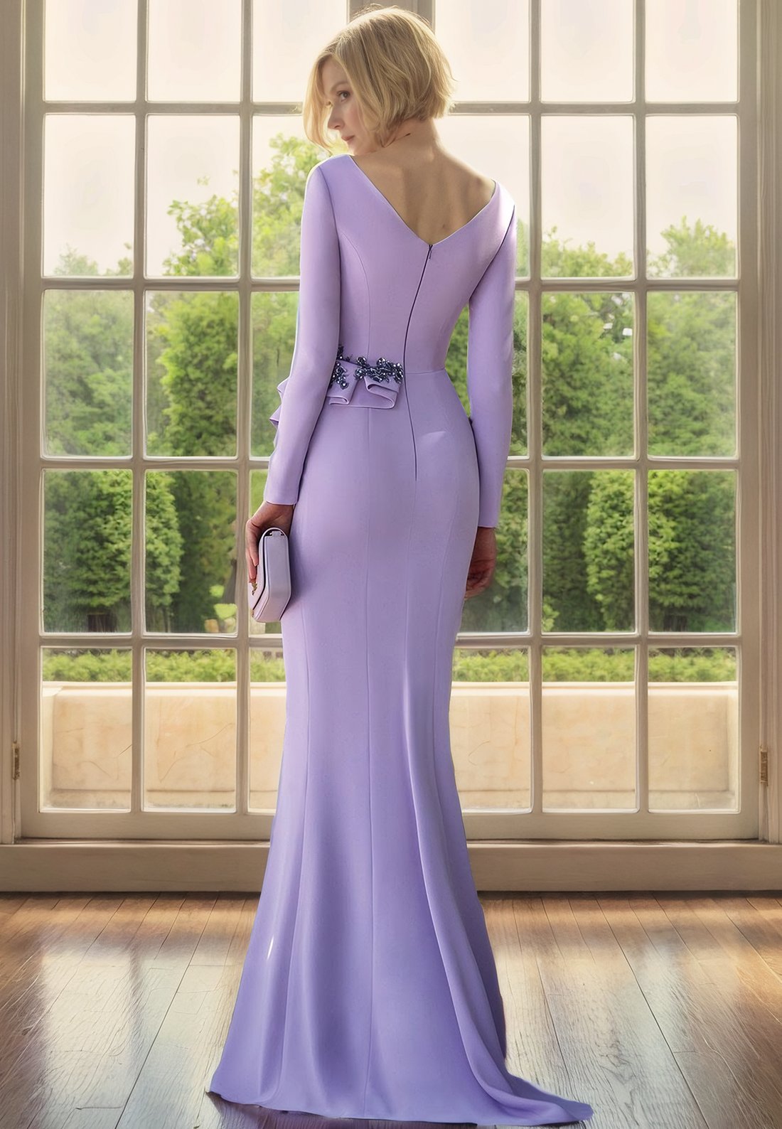 Sheath V Neck Pleats Long Sleeves Elegant Mother of the Bride Dress Formal Dress for WeddinG