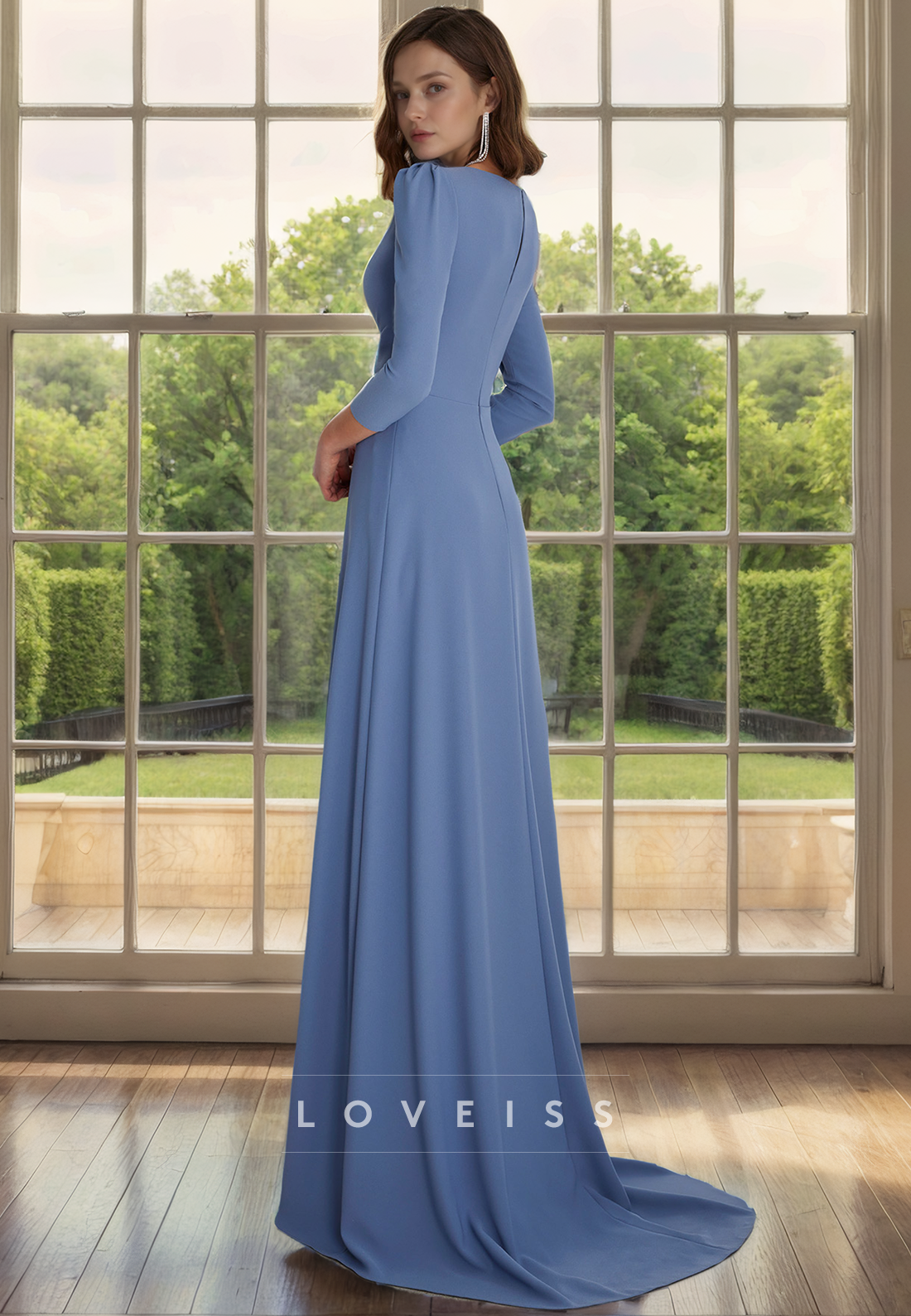 Sheath V Neck Long Sleeves Elegant Mother of the Bride Dress Long Cocktail Dress for Wedding