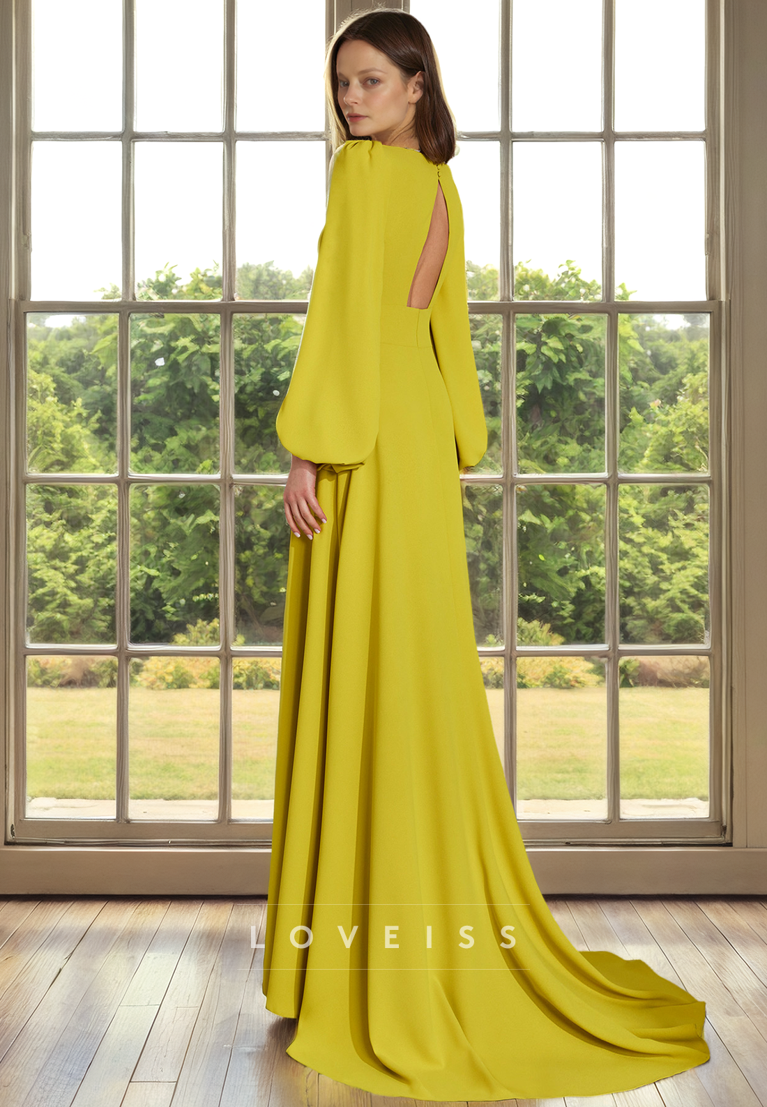 V-Neck Long Sleeves Sheath Illusion Mother of Bride Dress