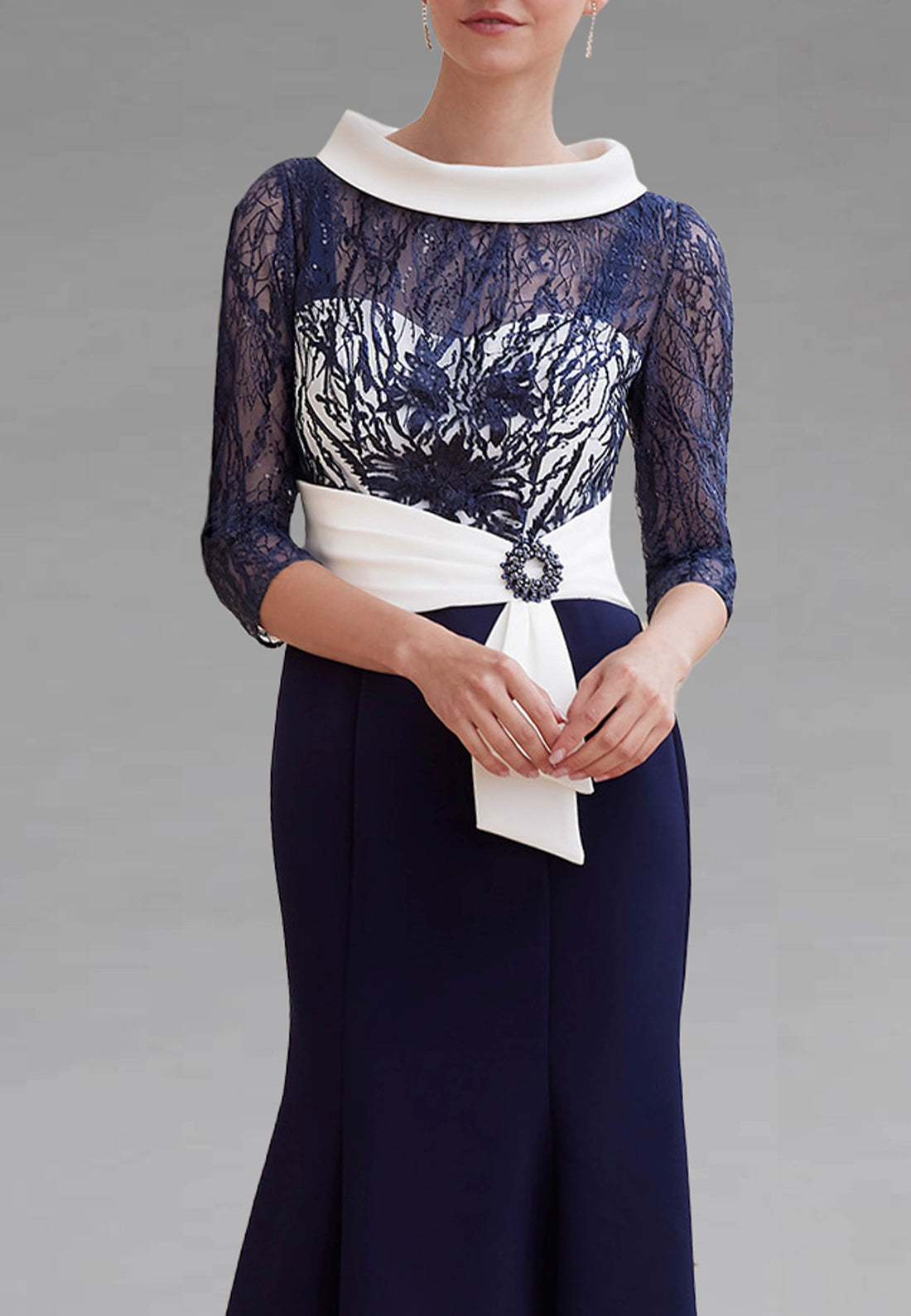 Scoop Long Sleeves Appliques Mermaid Mother of Bride Dress