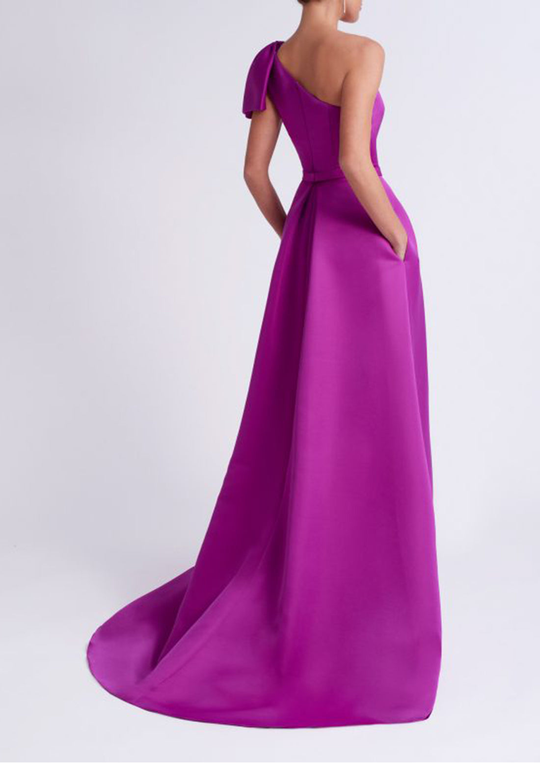 A Line One Shoulder Satin Elegant Mother of the Bride Dress with Pockets Long Formal Dress for Wedding
