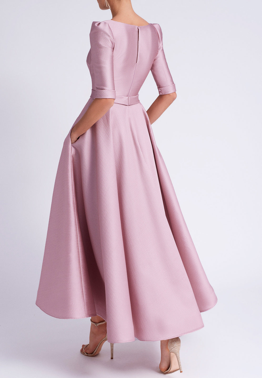A Line V Neck Half Sleeves Pink Cocktail Dress with Pockets Elegant Mother of the Bride Dress