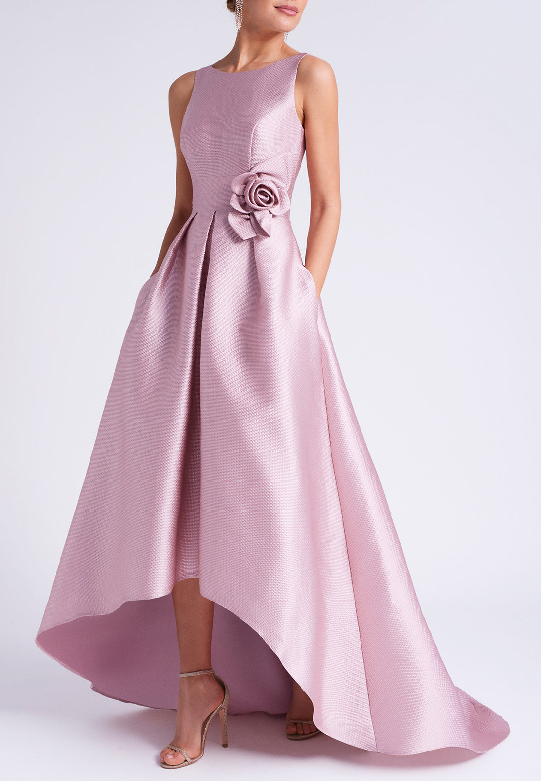high low formal dresses with pockets Leely Women Burgundy High Low Cocktail Dress Boat Neck A Line Satin Party Dress with Pockets