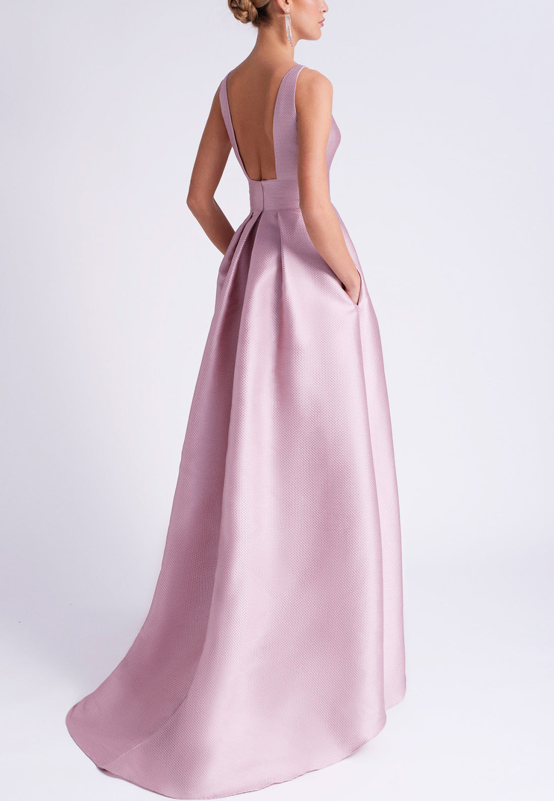 A Line Bateau Pink Cocktail Dress with Pockets Open Back High Low Mother of the Bride Dress