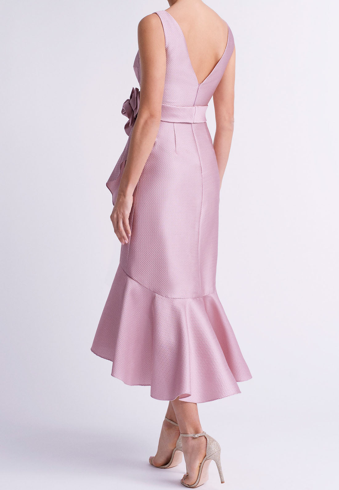 V-Neck Sleeveless Ruffled Satin Mother of Bride Dress