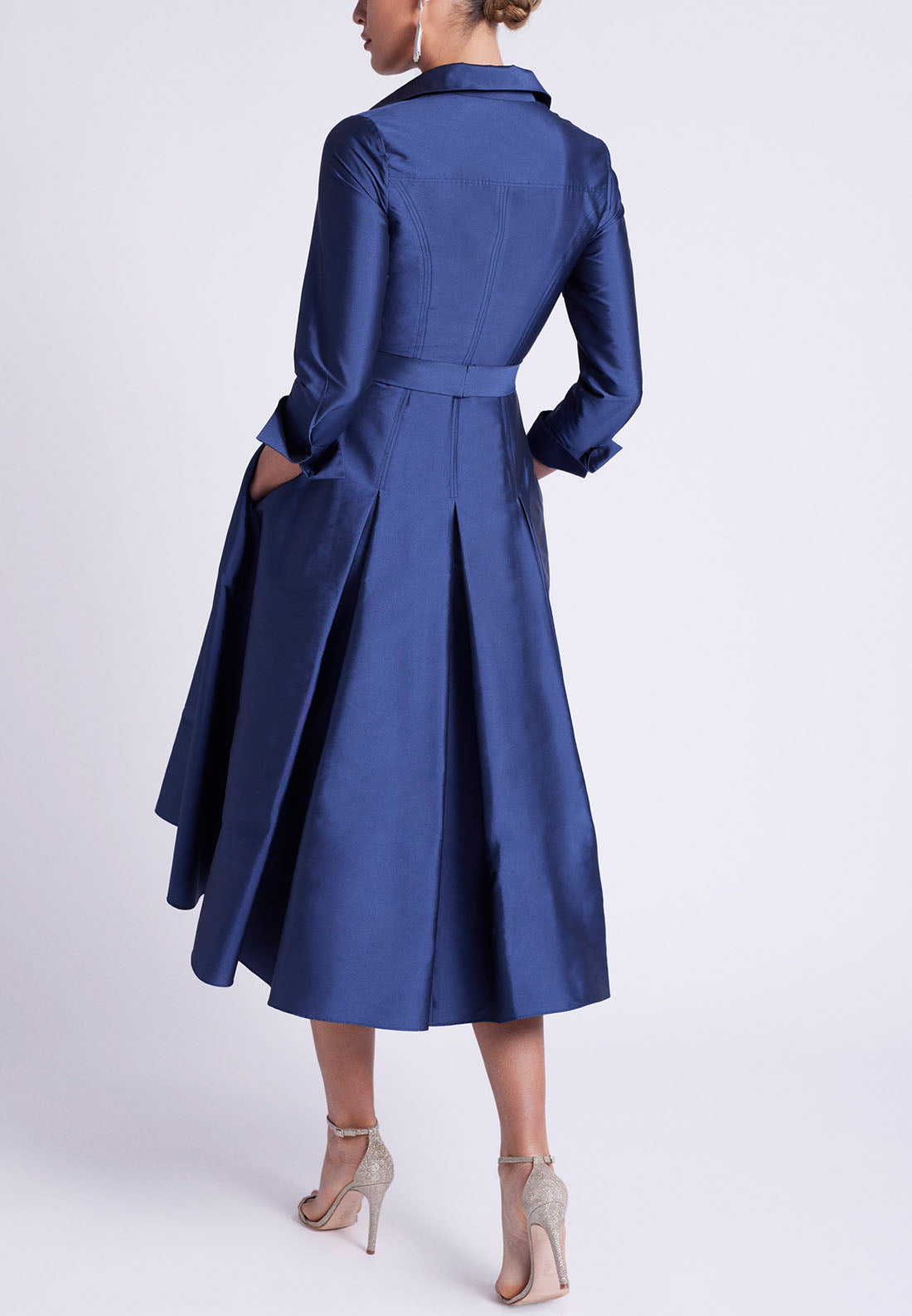 A-Line V-Neck Quarter Sleeves Sleek Satin Ankle-Length Mother of the Bride Dress