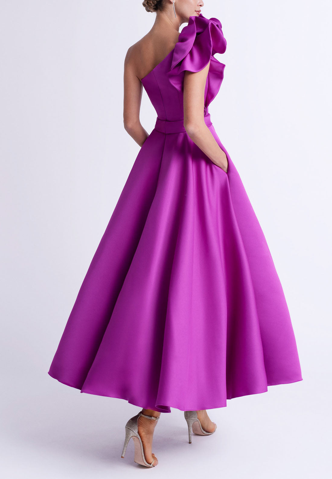 A-Line One Shoulder Sleek Satin Elegant Ankle-Length Mother of the Bride Dress
