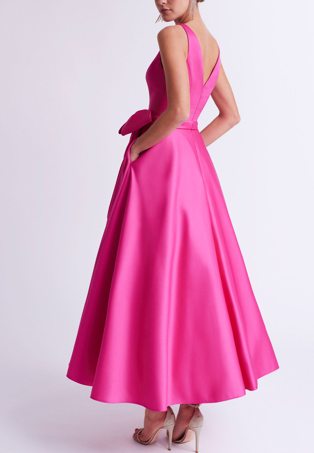 A-Line V-Neck Sleek Satin Elegant Ankle-Length Mother of the Bride Dress