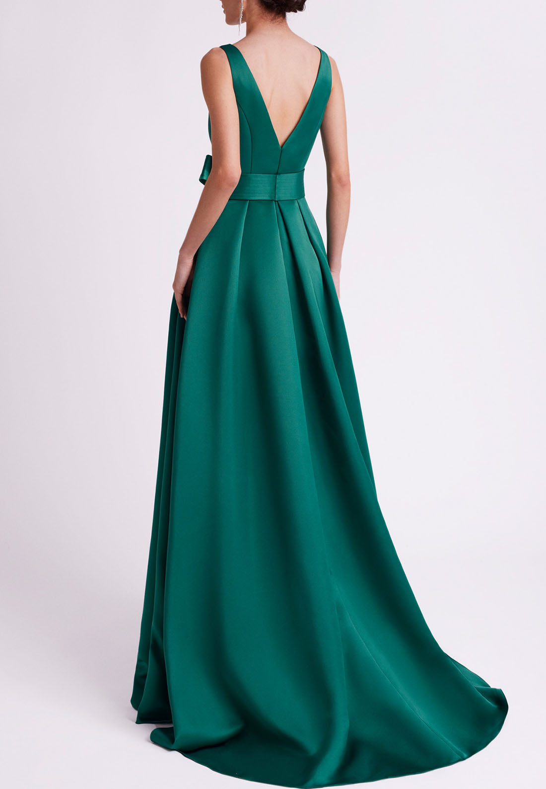 A-Line Round Open Back Sleek Satin Mother of the Bride Dress with Slit and Train