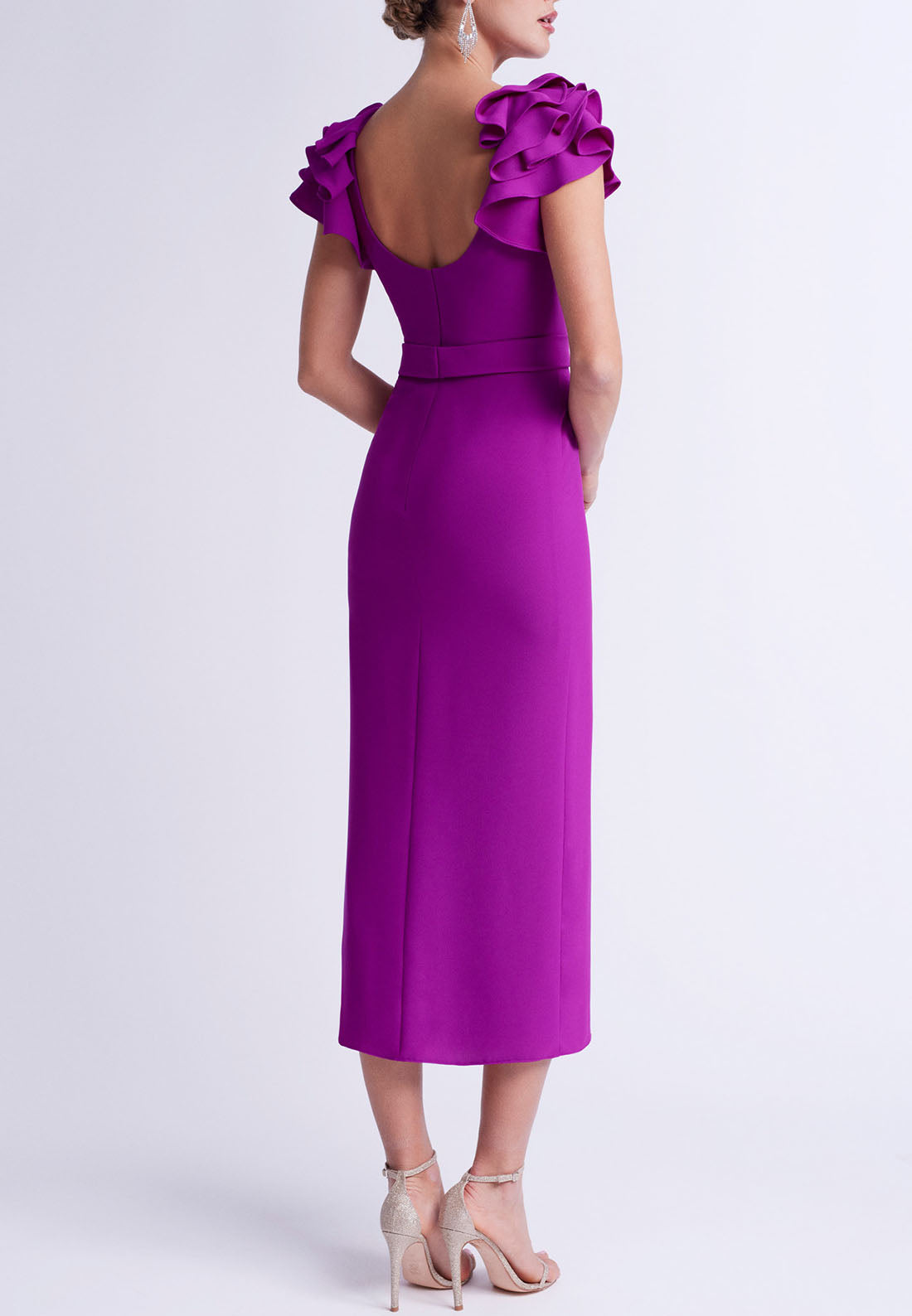 V-Neck Cap Sleeves Sleek Satin Ankle-Length Mother of the Bride Dress with Slit