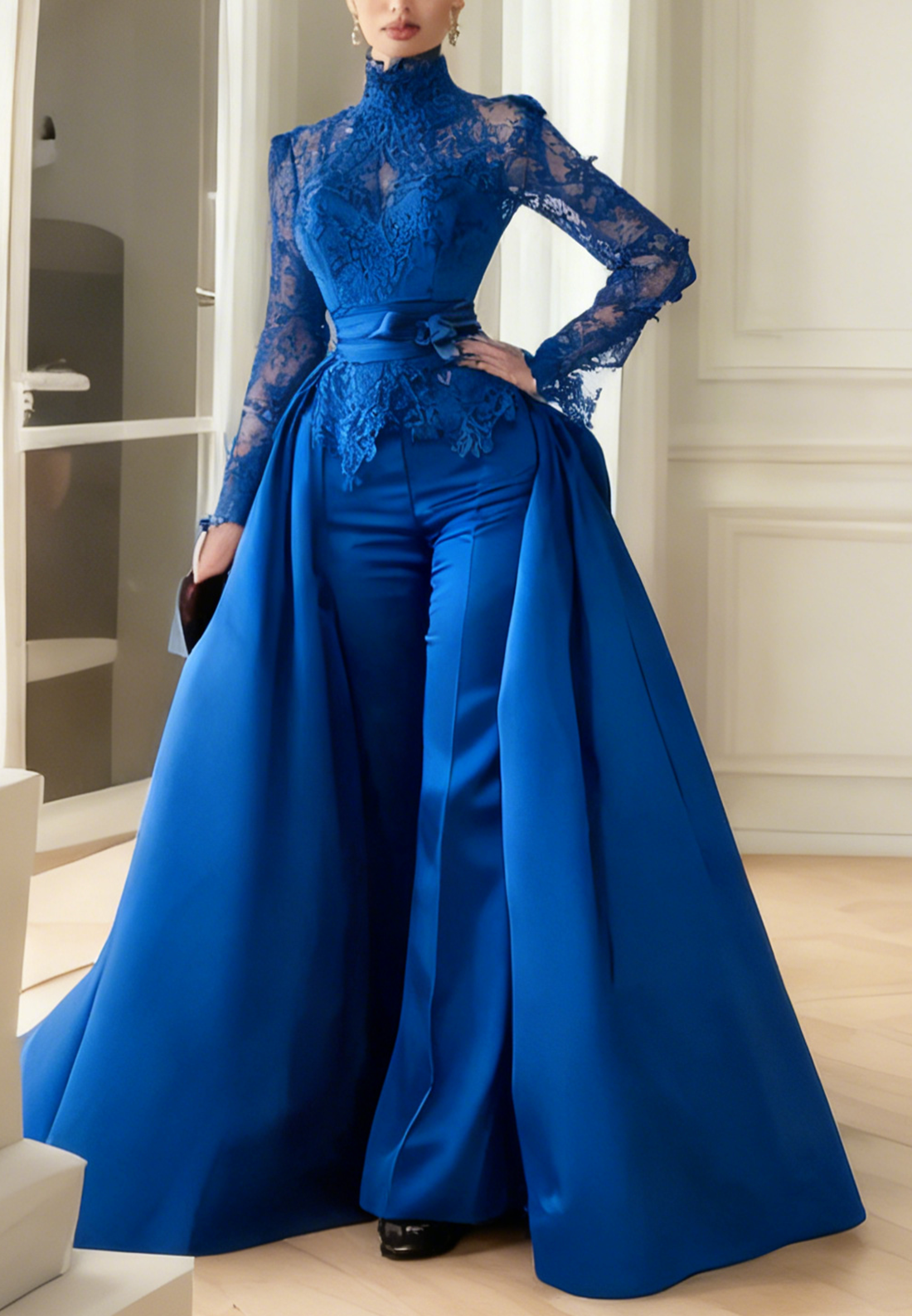 High Neck Long Sleeves Appliques Jumpsuits