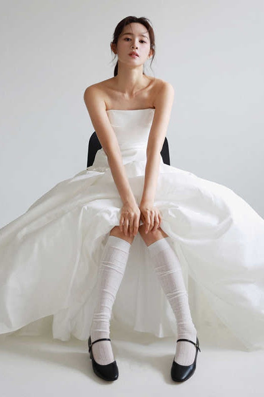 Taffeta A Line Long Wedding Dress Lace Up Back