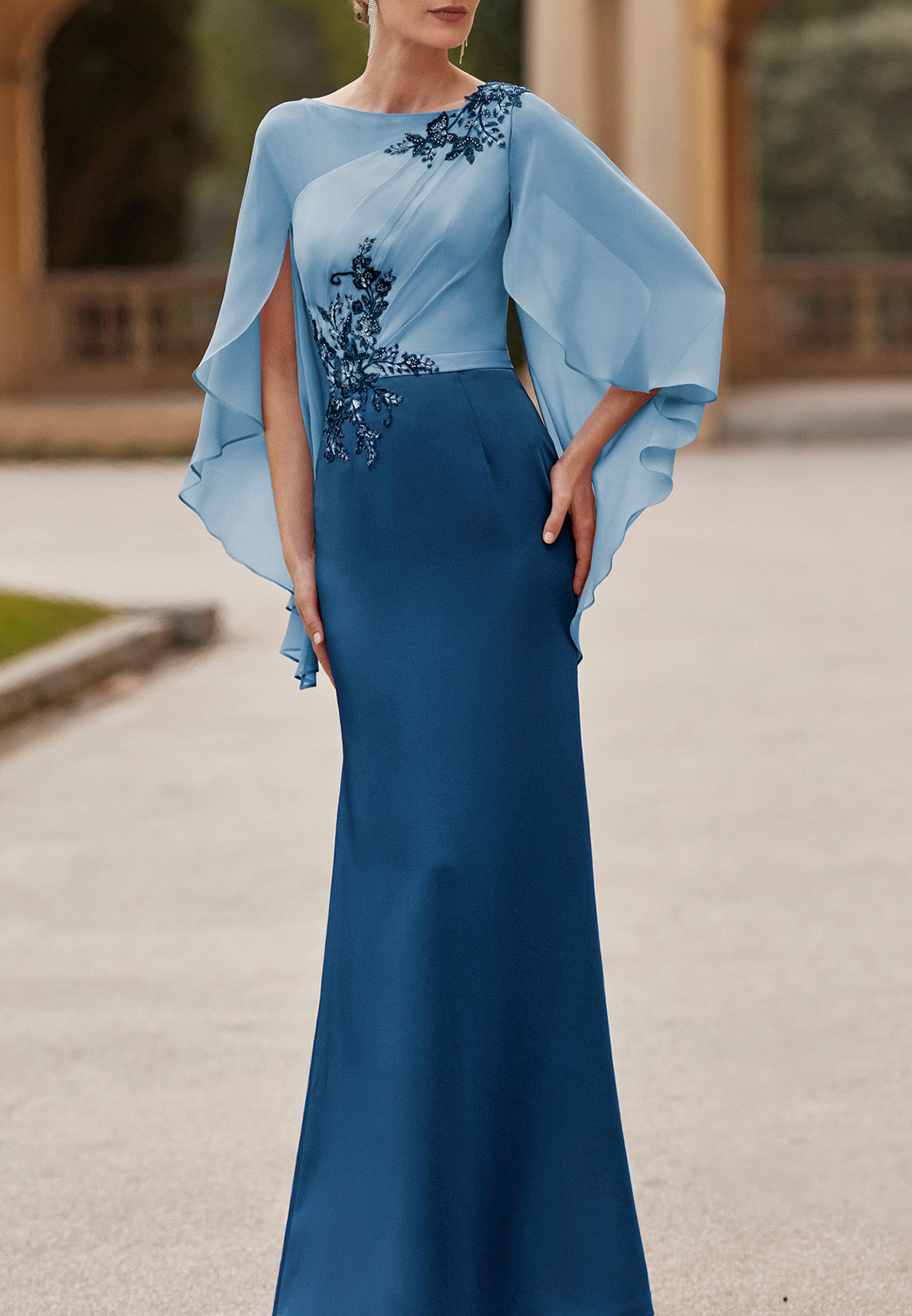 Scoop Long Sleeves Appliques Sheath Mother of Bride Dress Cocktail Dress