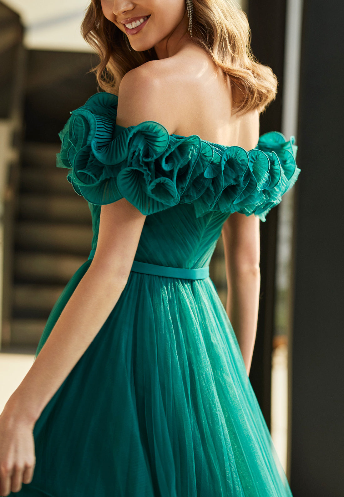 Off-Shoulder Strapless Floral Embellished Chiffon Long Mother of Bride Dress Cocktail Dress