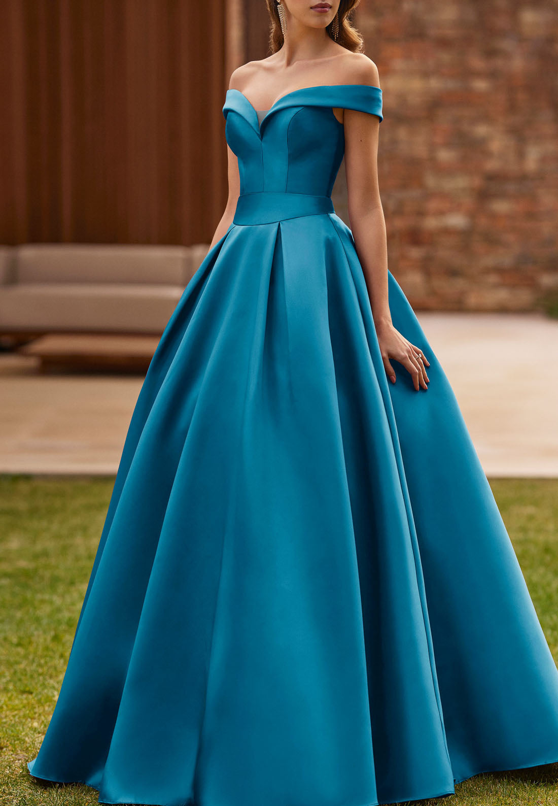 Off-Shoulder Strapless Sleek Satin Pleated A-Line Mother of Bride Dress