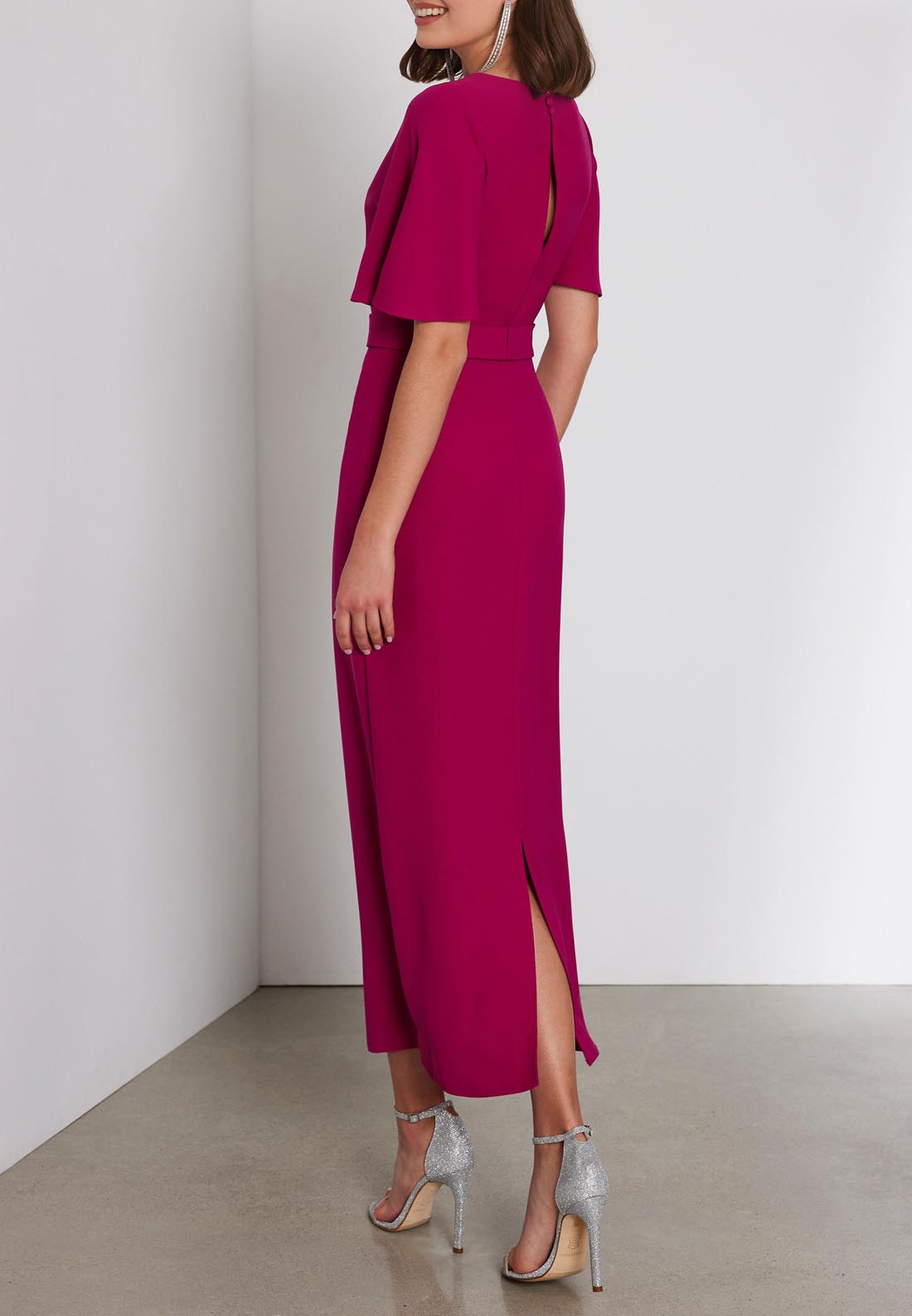 Round Short Sleeves Embroidery Sleek Satin Ankle-Length Mother of the Bride Dress