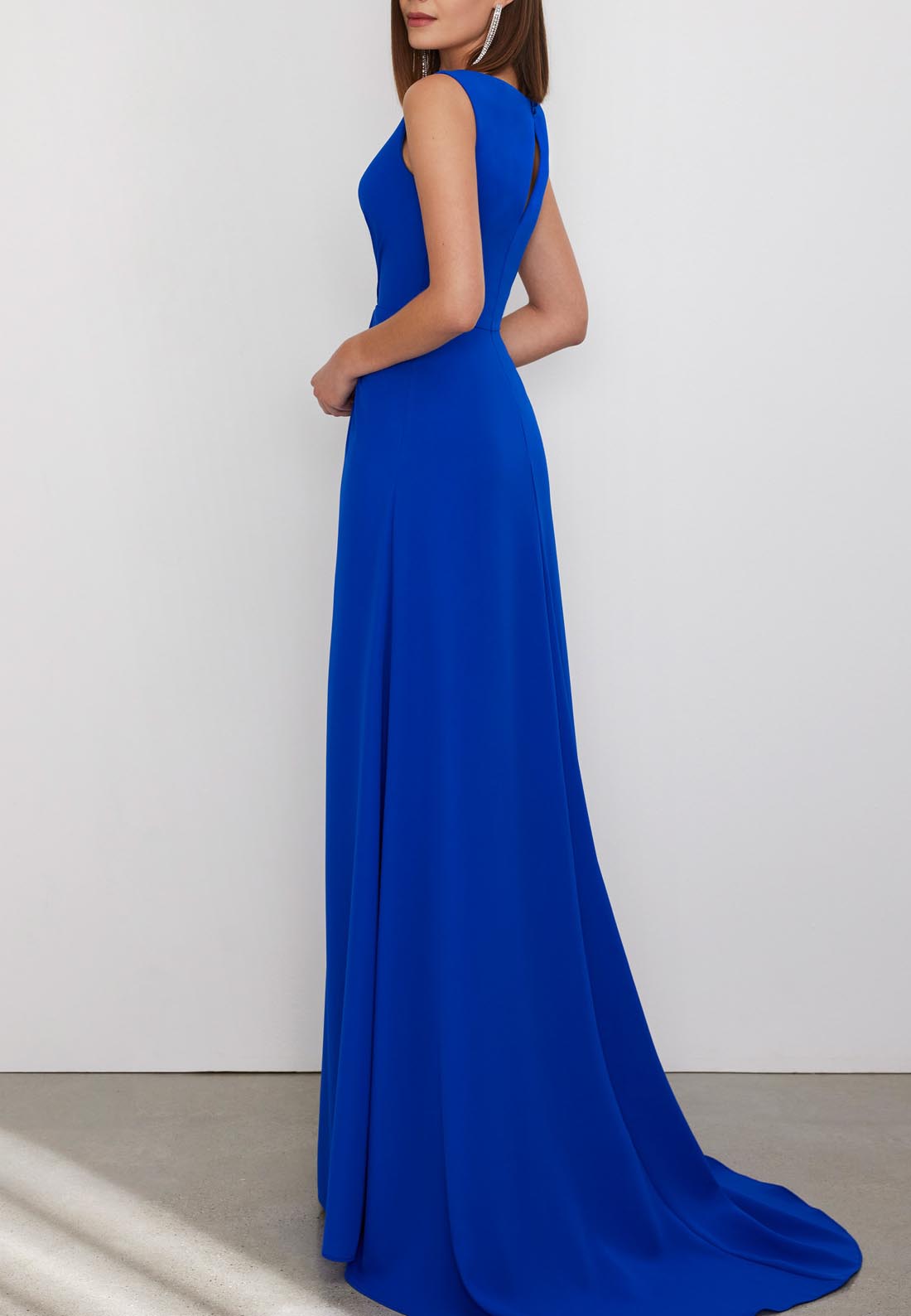 V-Neck Sleeveless Ruched High Slit Mother of Bride Dress