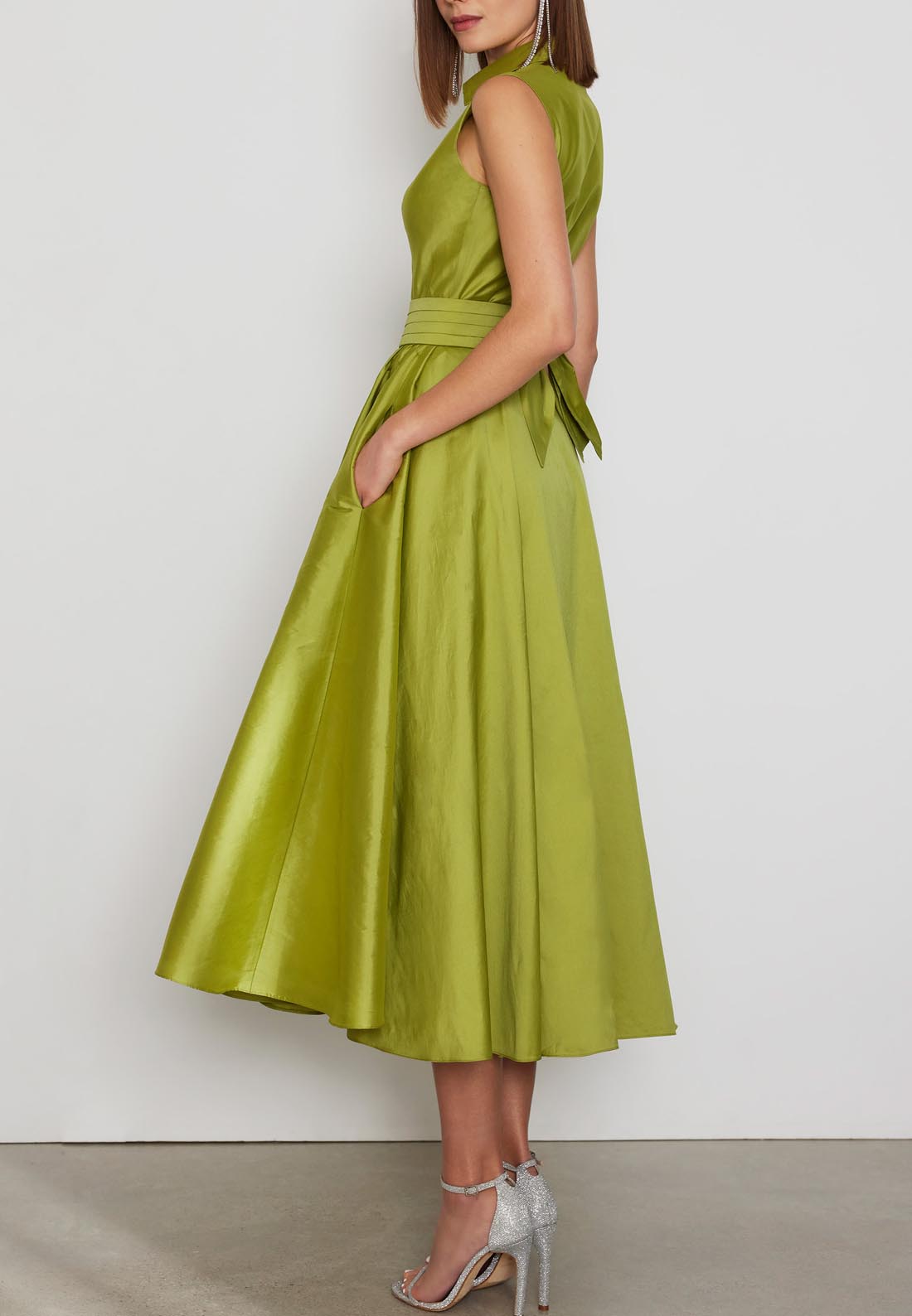 A-Line V-Neck Sleeveless Sleek Satin Ankle-Length Mother of the Bride Dress