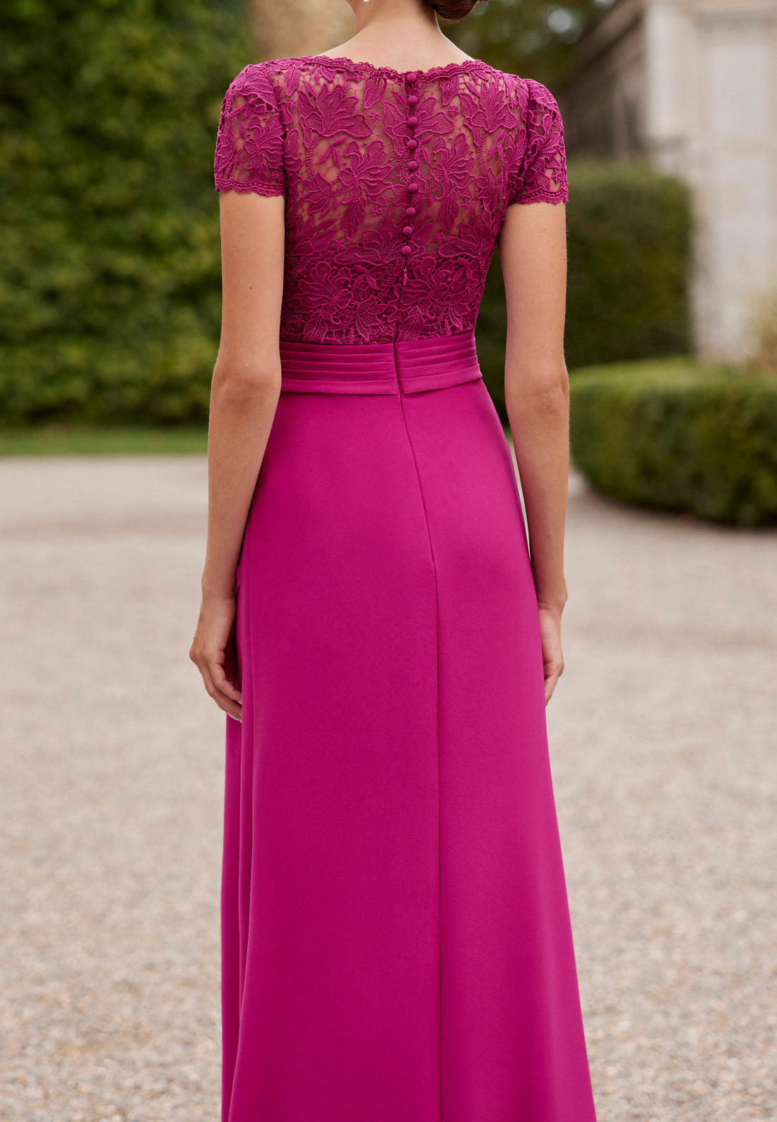 Sheath Bateau Short Sleeves Lace Long Cocktail Dress Elegant Mother of the Bride Dress