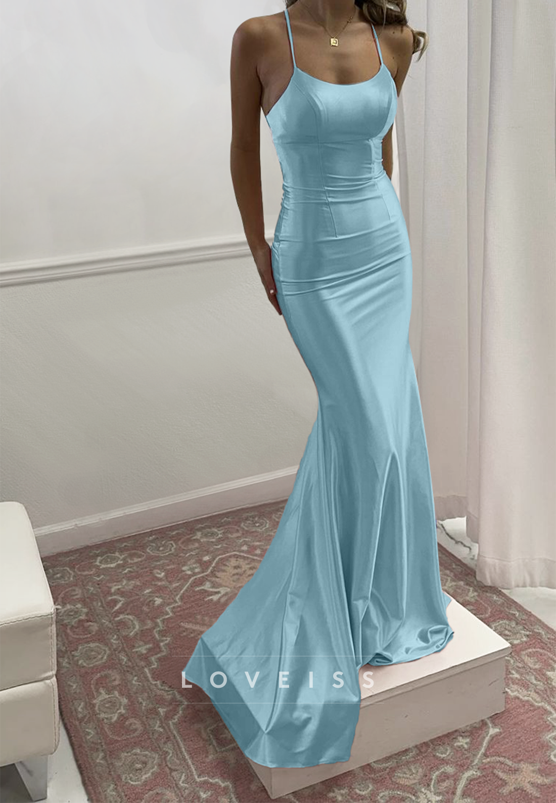 Scoop Spaghetti Straps Sleek Mermaid Prom Dress