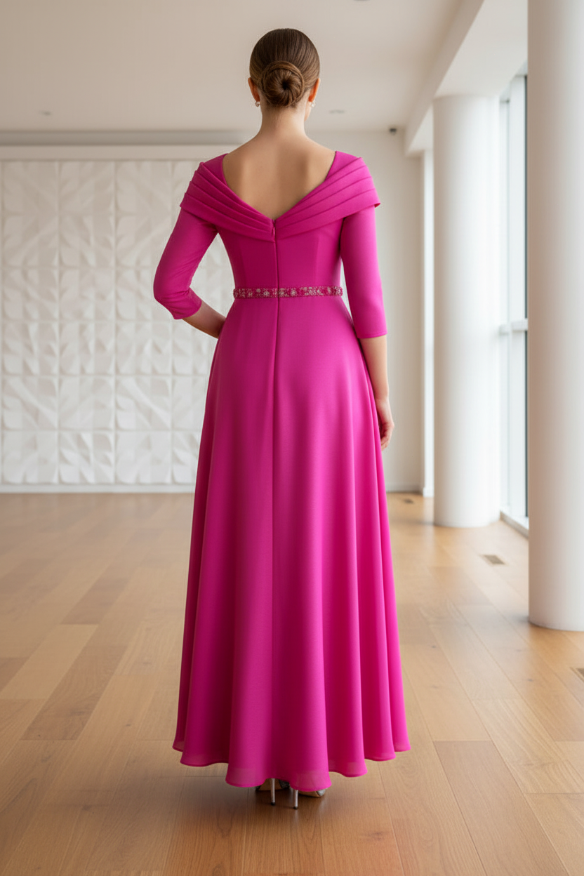 V-Neck Long Sleeves 3D Floral A-Line Mother of Bride Dress