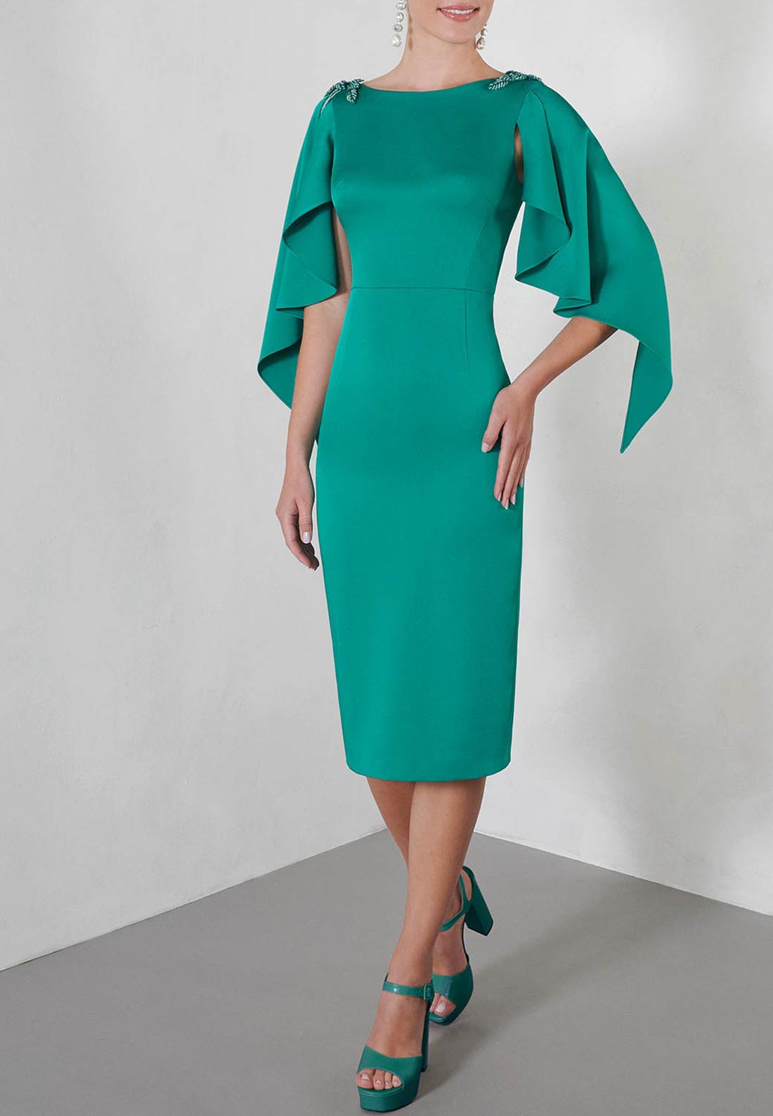 Scoop Half Sleeves Sleek Sheath Knee-Length Mother of Bride Dress