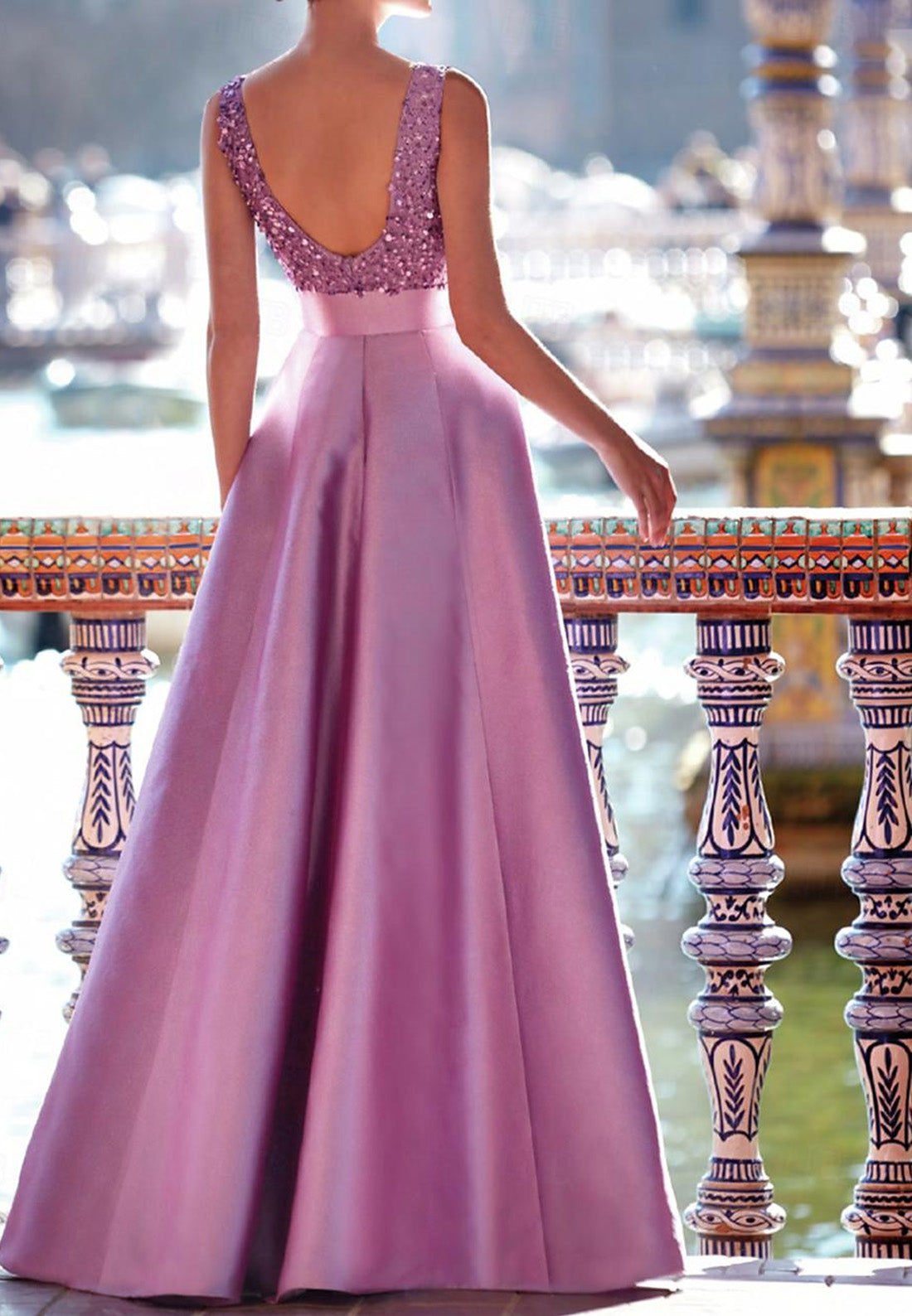 A-Line Evening Gown Formal Wedding Floor Length Sleeveless V Neck Pocket Satin with Pearls