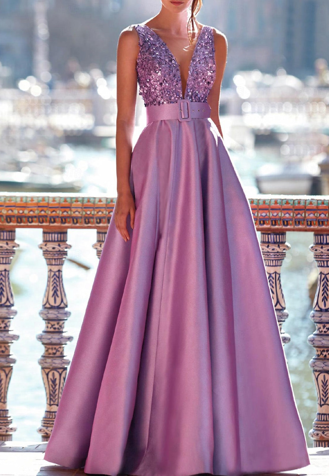 A-Line Evening Gown Formal Wedding Floor Length Sleeveless V Neck Pocket Satin with Pearls