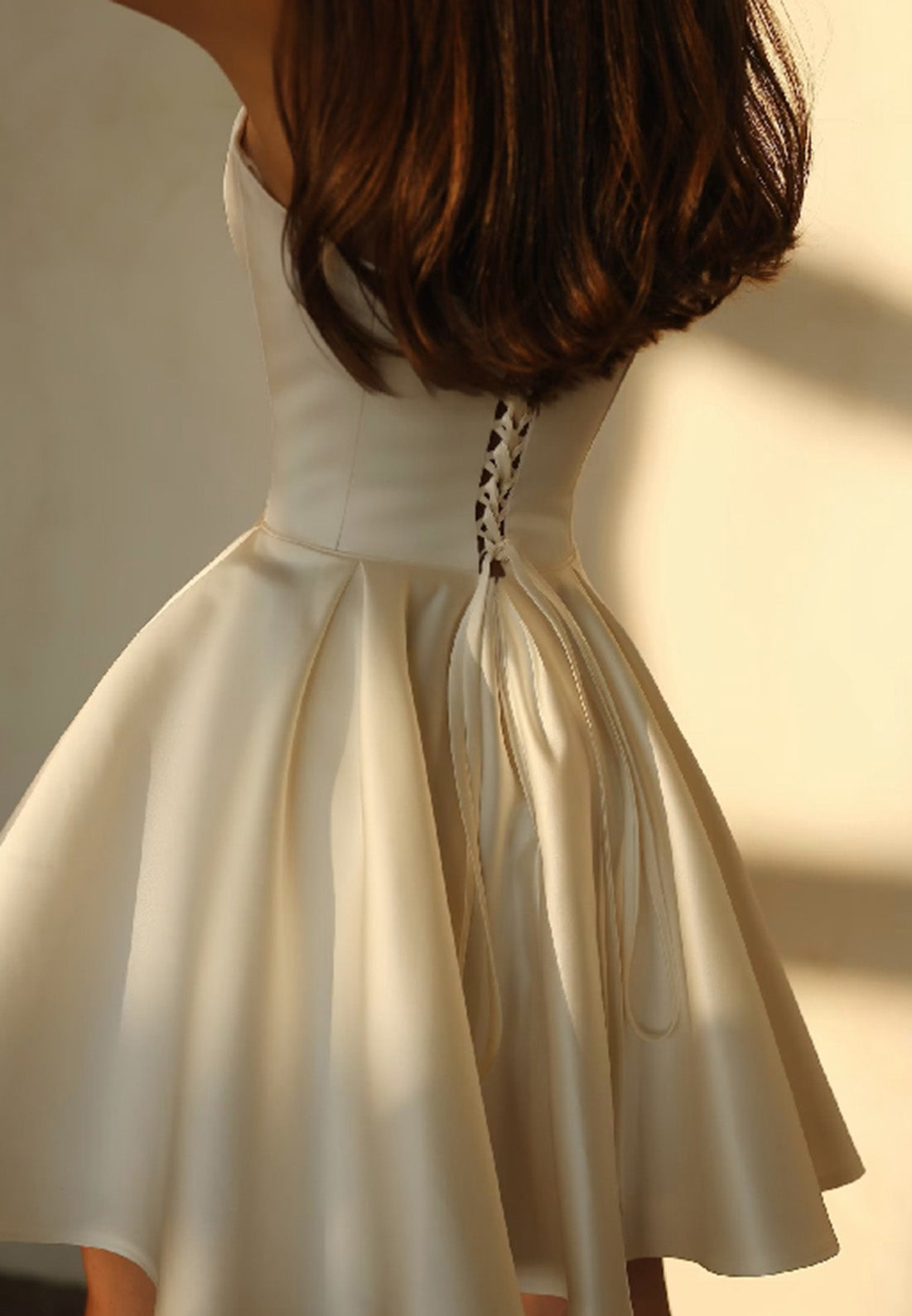 A-Line Strapless Sleeveless Lace Up Satin Mini Wdding Dress