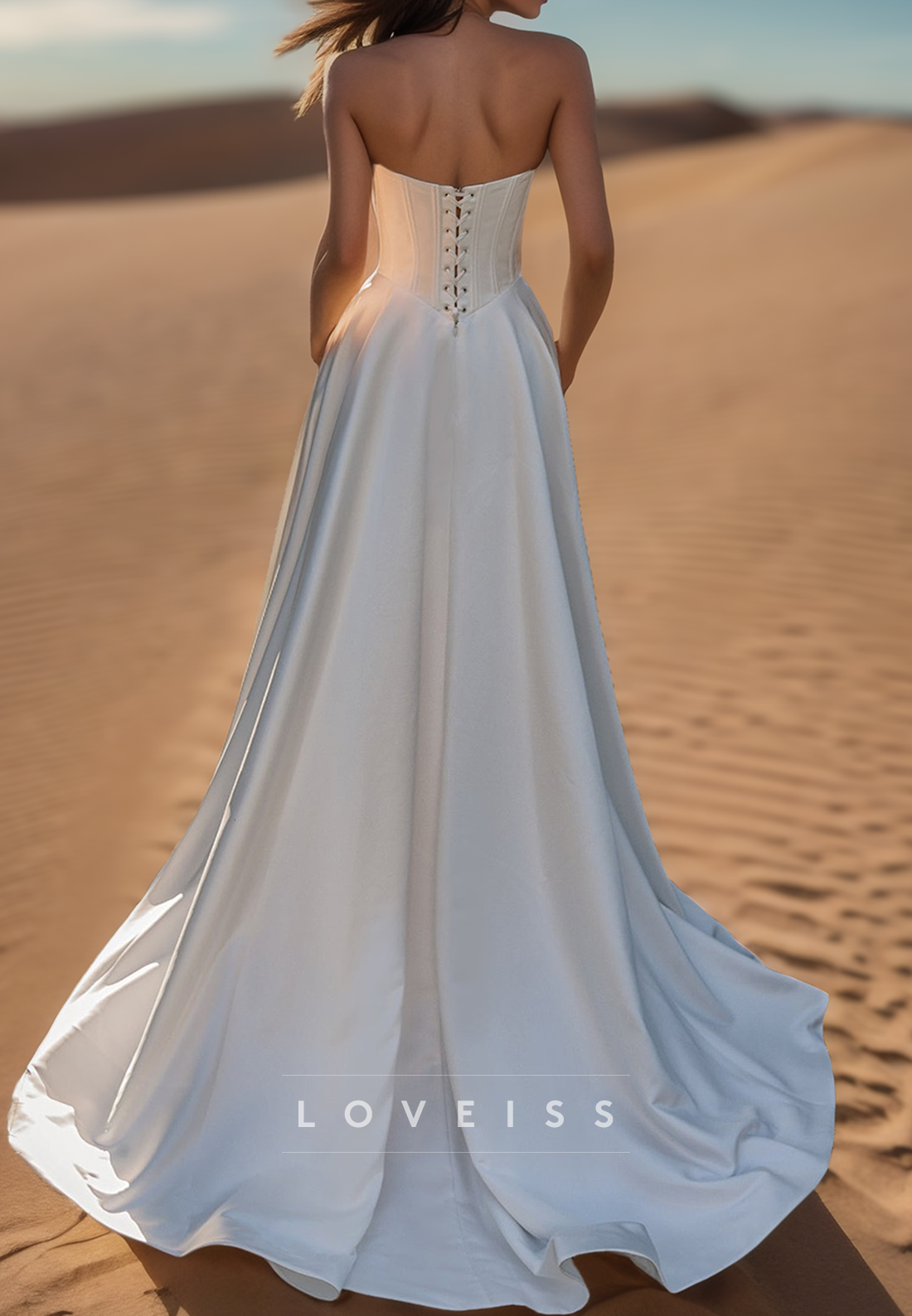 A-Line Strapless Sleeveless Satin Pleated Wedding Dress