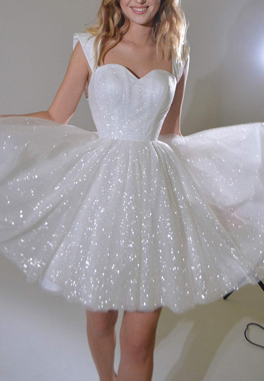 A-Line Strapless Straps Sleeveless Fully Sparkly Mini Wedding Dress