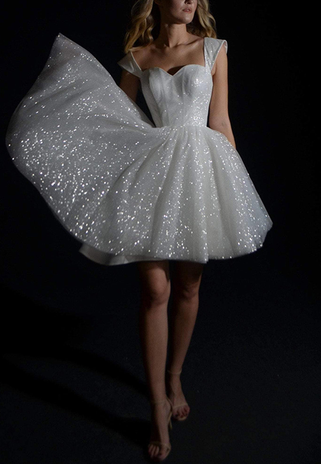 A-Line Strapless Straps Sleeveless Fully Sparkly Mini Wedding Dress
