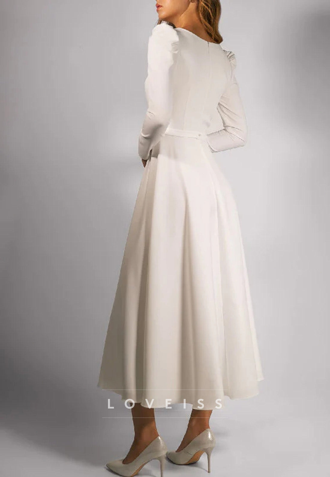 A-Line Princess Square Tea-Length A-Line Wedding Dress
