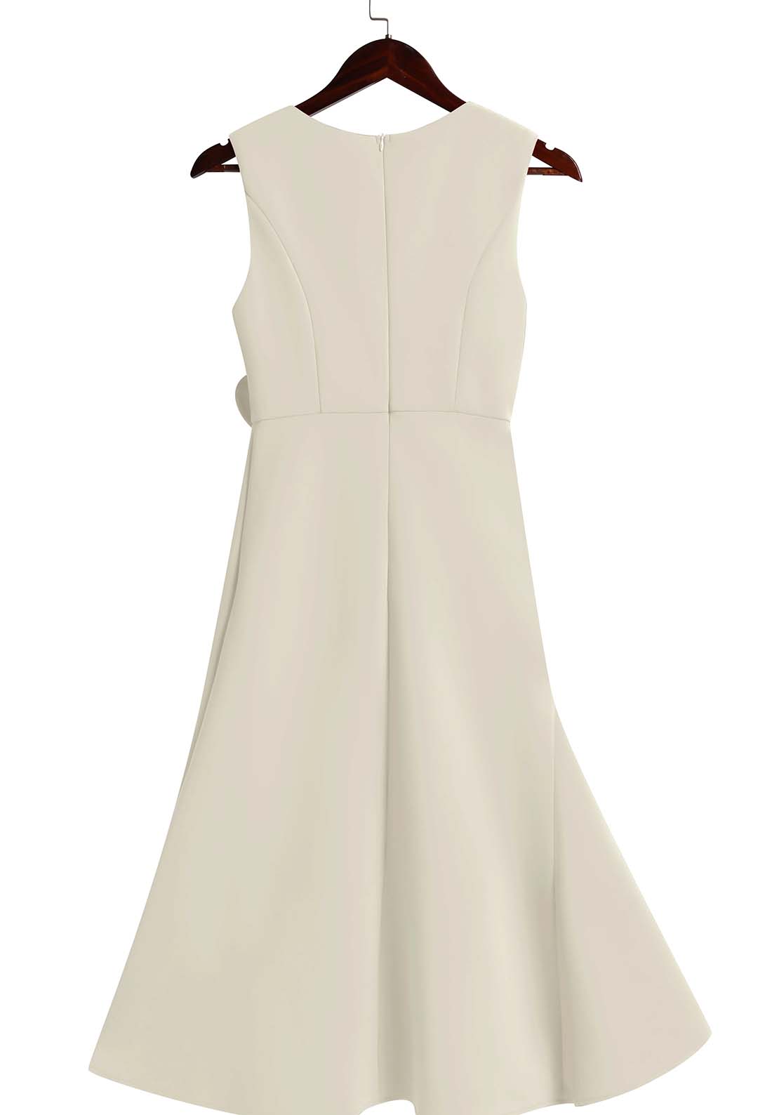 Apricot White Sleeveless Midi Elegant A-line Dress with Waist Twist for Day-to-Night