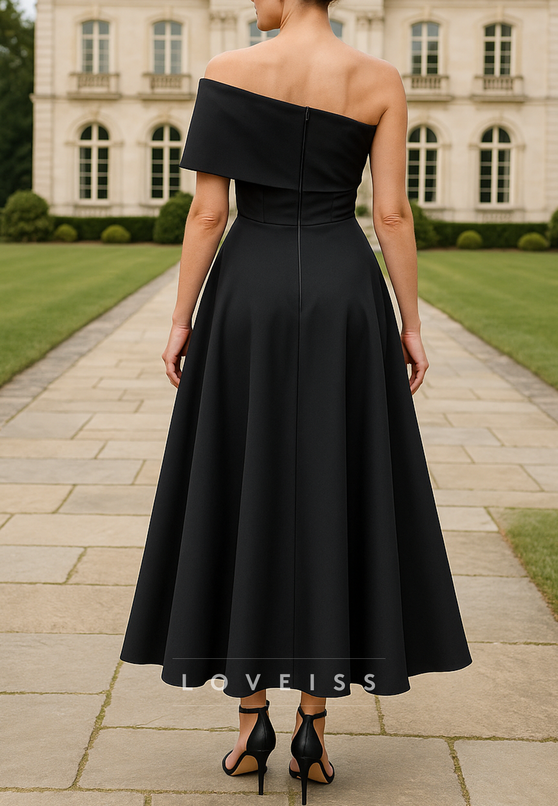 Asymmetrical 3D Floral Sleeveless A-Line Mother of Bride Dress