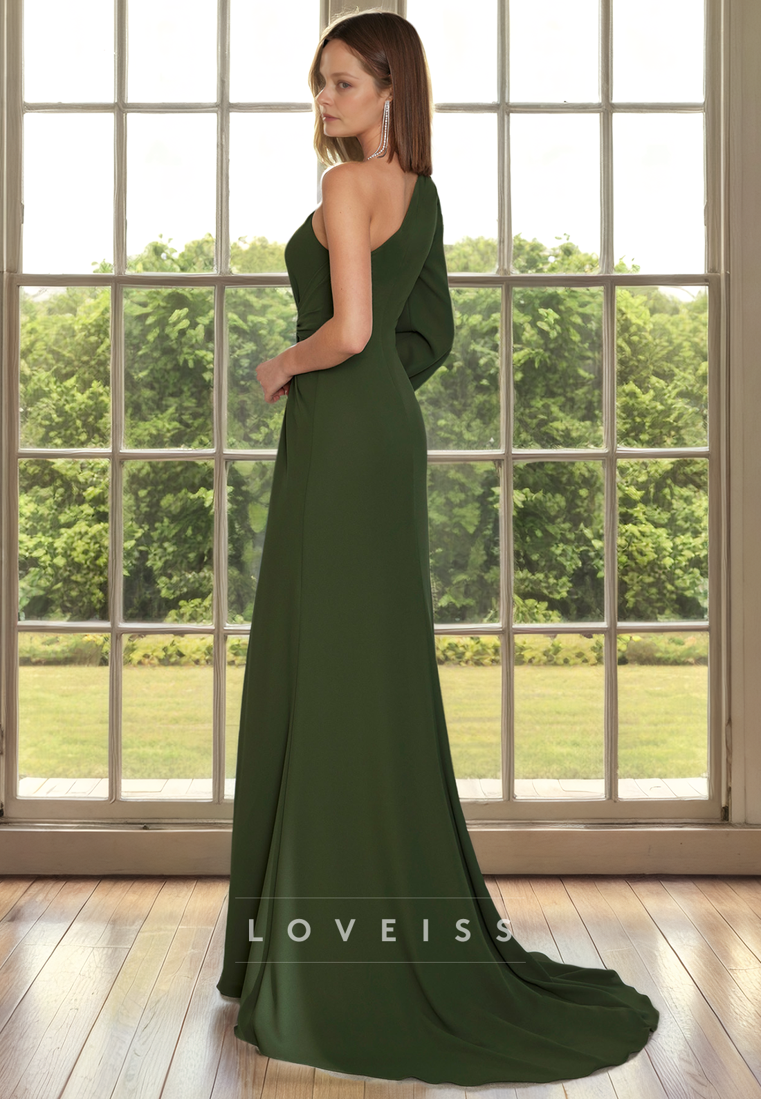 Asymmetrical Long Sleeves High Slit Mermaid Mother of Bride Dress