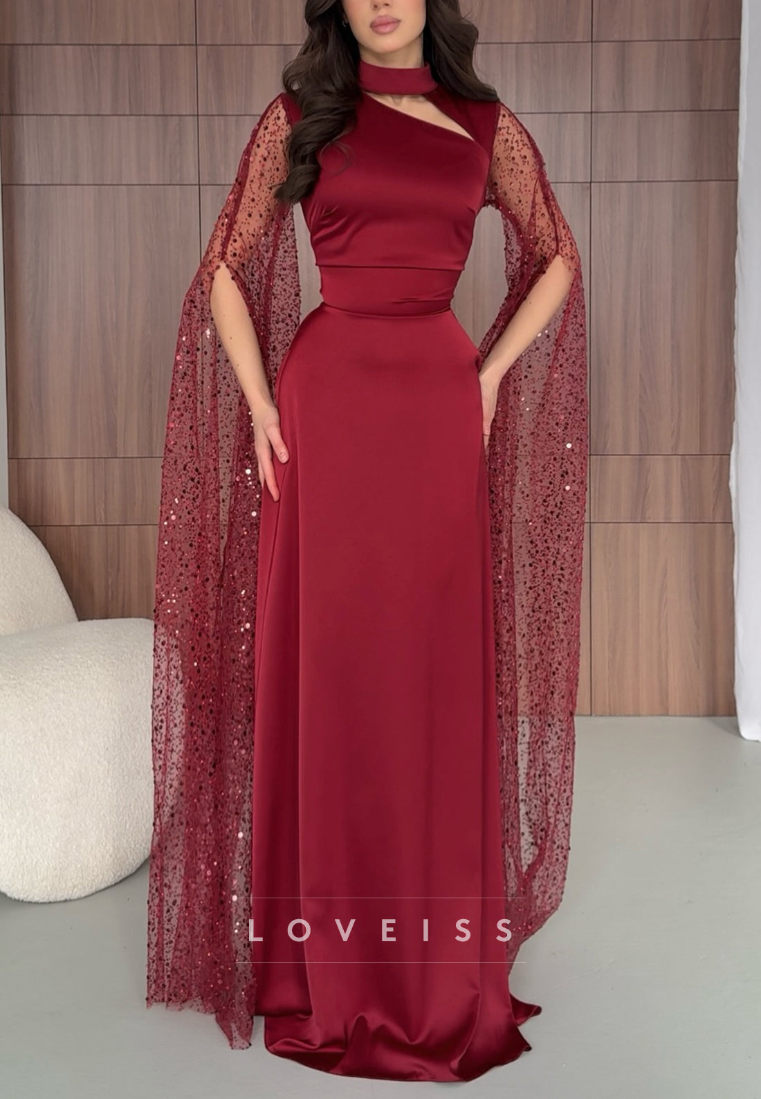 Asymmetrical Long Sleeves A-Line Formal Dress