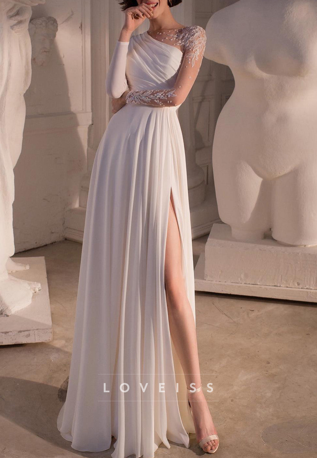 Asymmetrical Long Sleeves Appliques Pleated Side Slit Beach Wedding Dr Loveiss Asymmetrical Long Sleeves Appliques Pleated Side Slit Beach Wedding Dr Loveiss