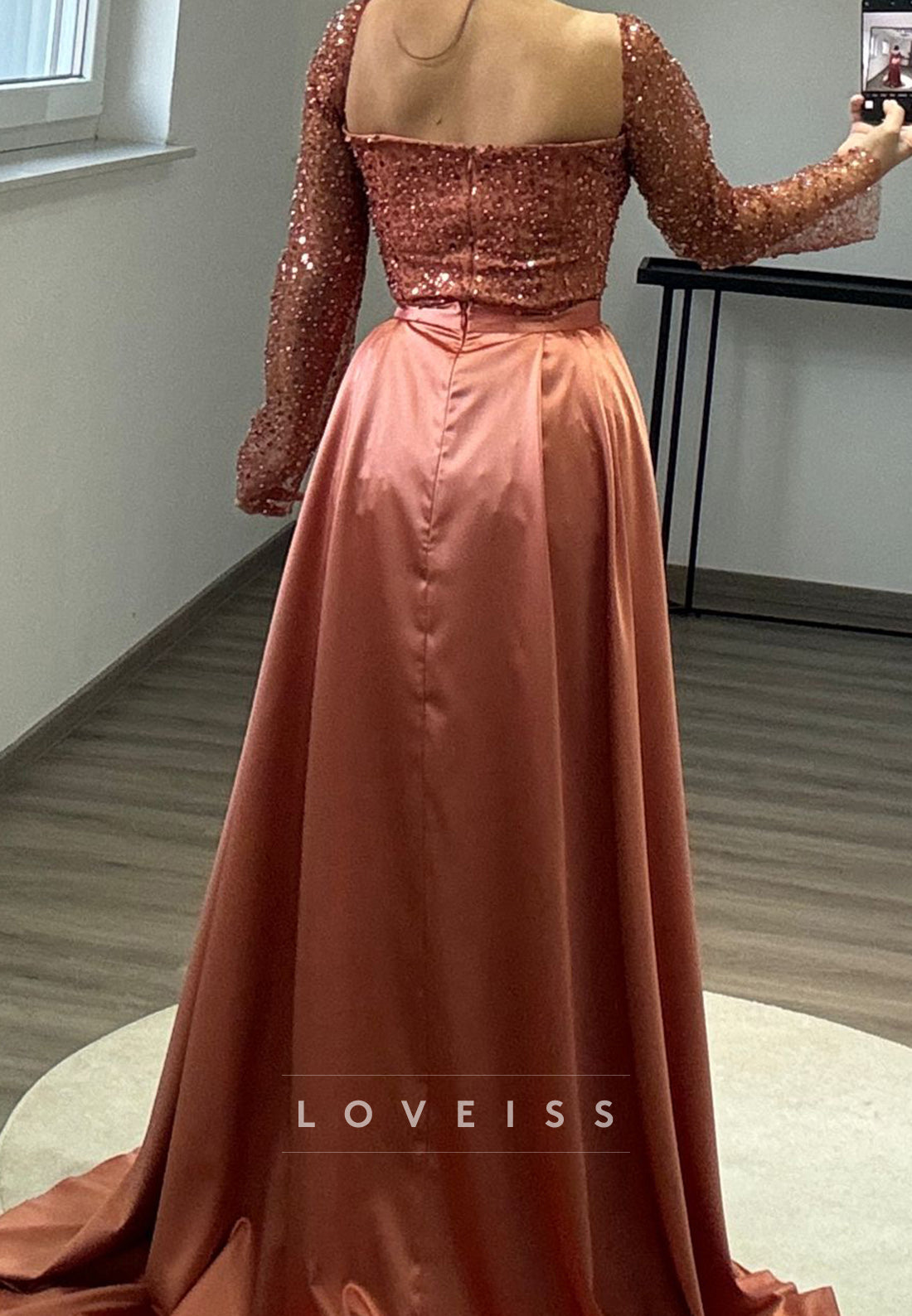 Asymmetrical Long Sleeves Beaded Emboridery Sheath Formal Dress