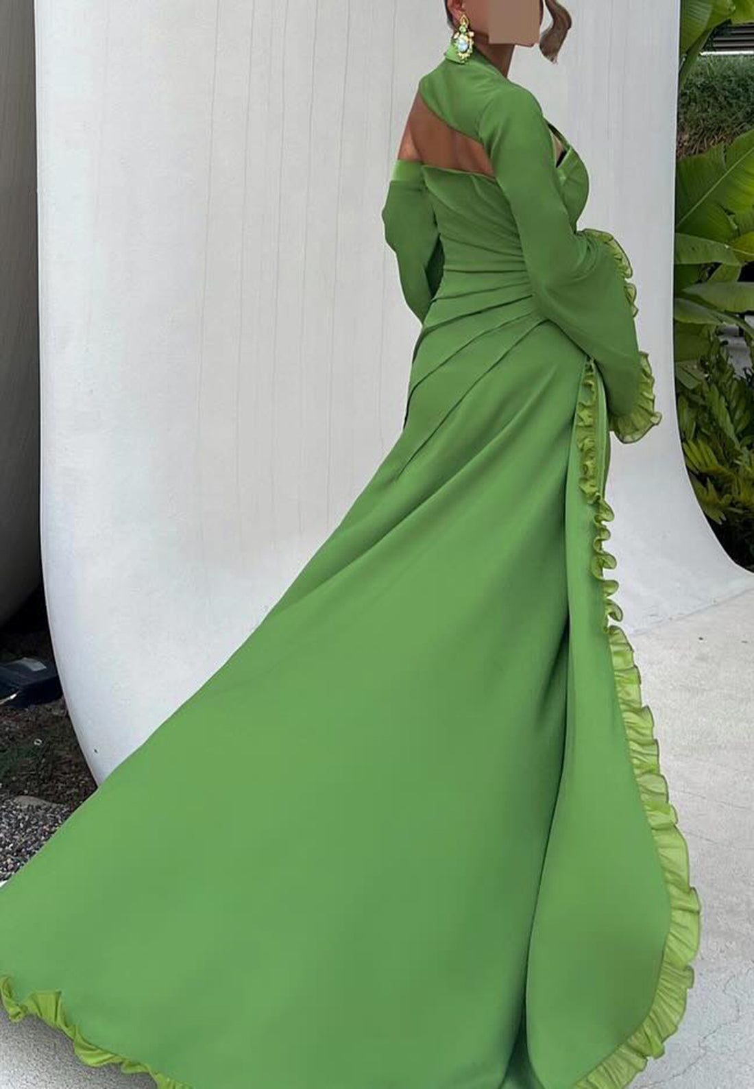 Asymmetrical Long Sleeves Pleated A-Line Evening Dress