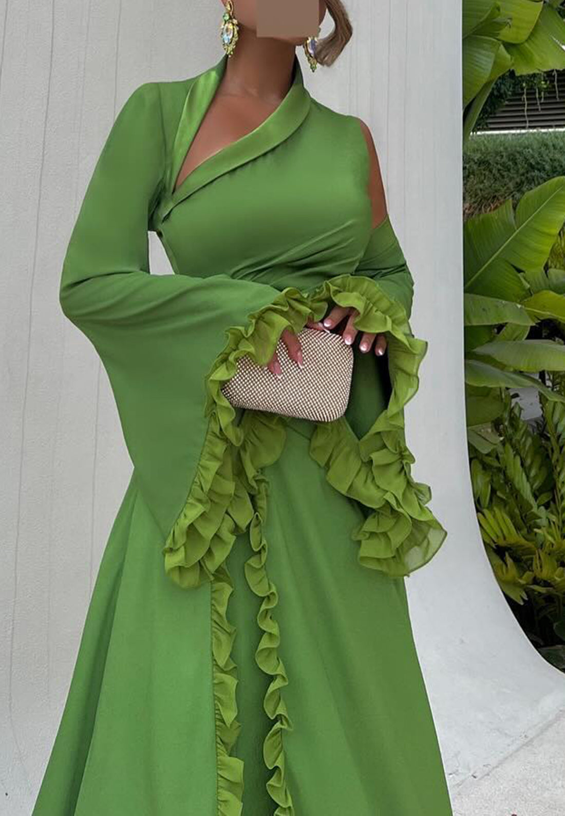 Asymmetrical Long Sleeves Pleated A-Line Evening Dress